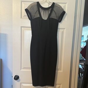 Maggy London Black Midi Dress with Sheer Accents